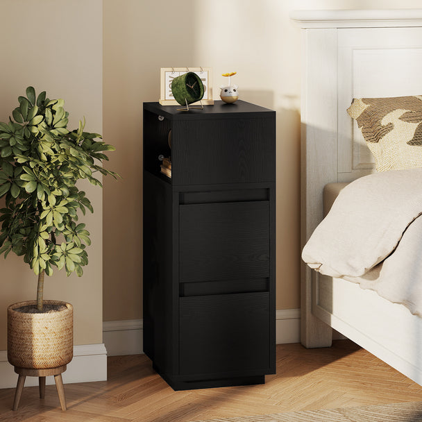 HOMCOM Slim Bedside Table, Narrow Bedside Cabinet with Open Shelf and 2 Drawers for Bedroom, Living Room, Black – view 2