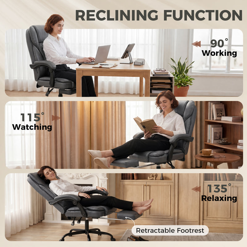 HOMCOM Executive Home Office Chair Reclining Function Footrest Computer Desk Chair High Back, Grey – view 6