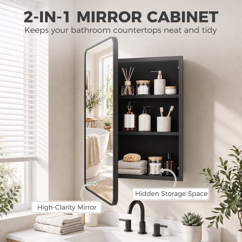 HOMCOM 50.8 x 11.6 x 71 cm Bathroom Mirror Cabinet, Wall Cabinet with Adjustable Shelves, Wall-Mounted or Recessed – view 4