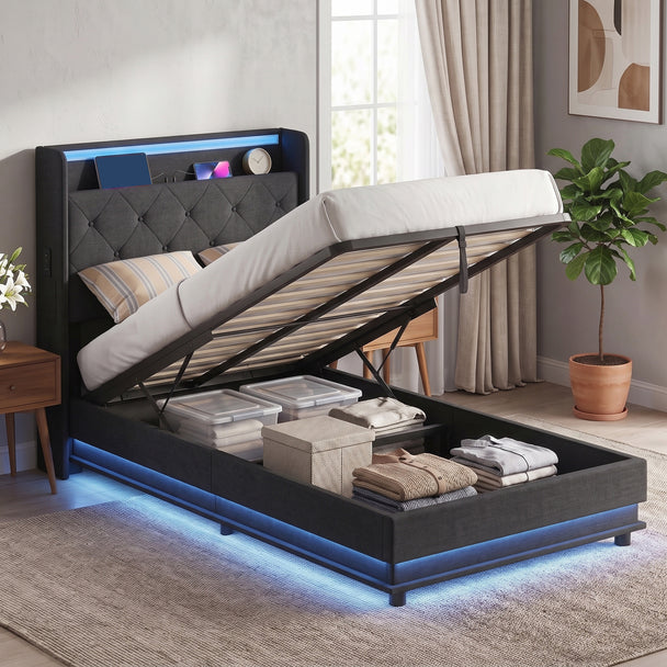 3ft single ottoman bed with LED – image 2