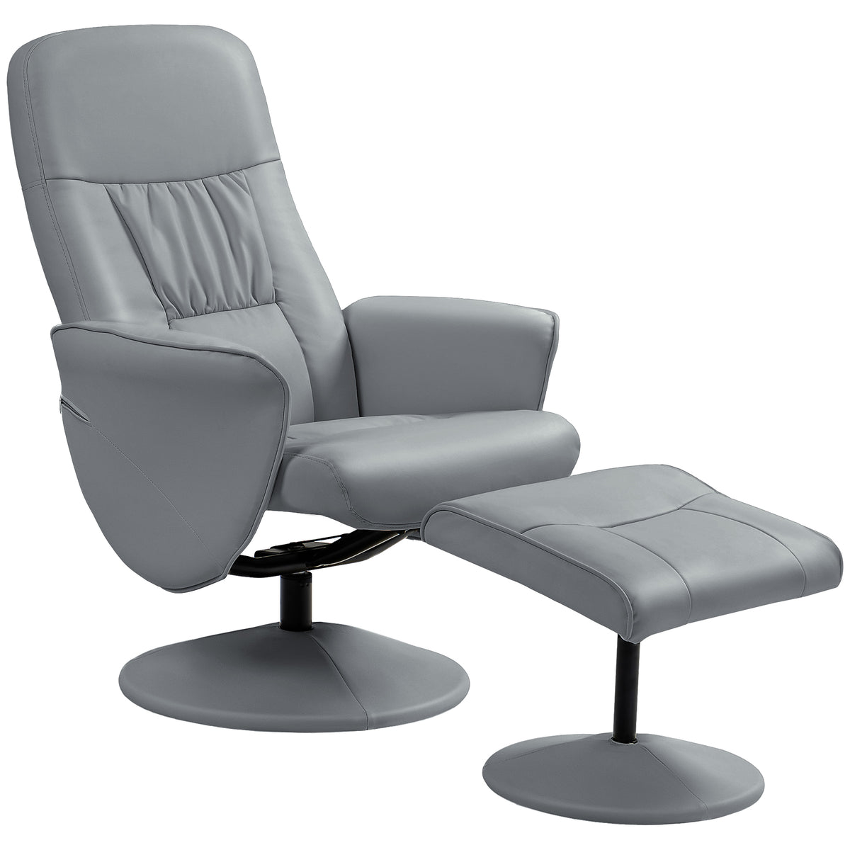 145° Swivel Faux Leather Recliner & Footstool – Light Grey
