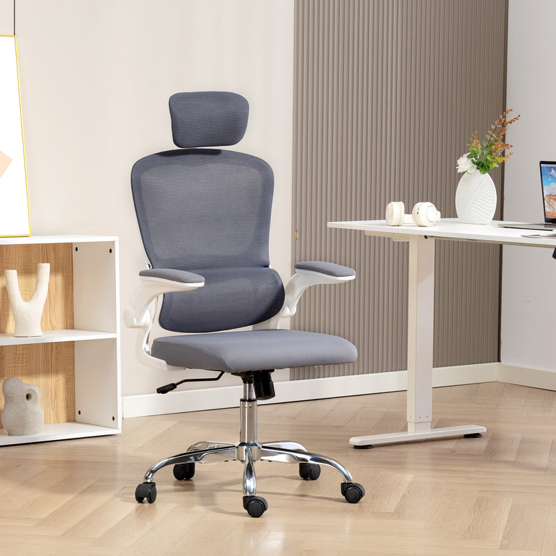 HOMCOM Mesh Back Office Chair, with Lumbar Support - Charcoal Grey – view 2