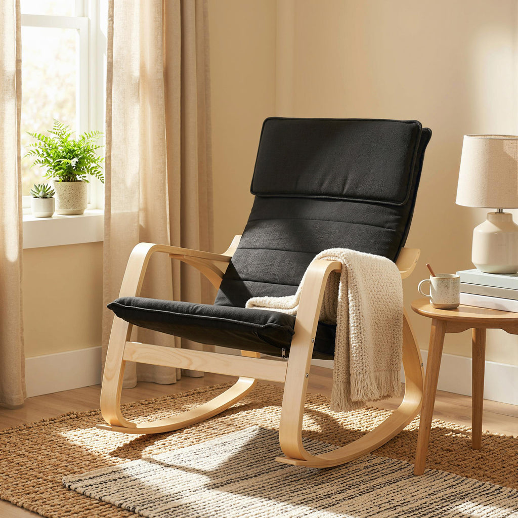 Lounge Chair, Comfortable Relax Rocking Chair with Headrest, 67W x 92D x 89H cm, Black