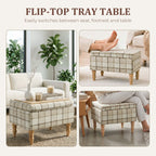 Linen Fabric Upholstered Footstool, Rectangular Storage Stool with Removable Top, Padded Seat and Hidden Space, Brown