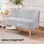 Modern Velvet Double Seat Sofa w/ Wood Frame Foam Padding Soft Comfortable Compact Couch Light Grey