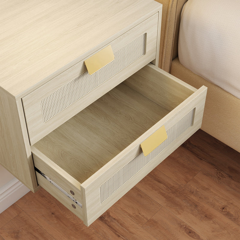 HOMCOM Modern Floating Nightstands Set of 2, Wall Mounted Bedside Tables with 2 Drawers, Oak – view 10