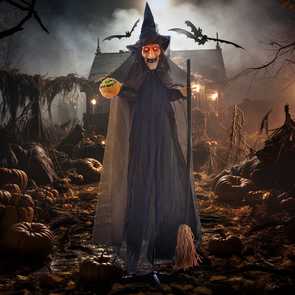 190cm Animated Witch with Broomstick & Glowing Eyes – image 2 of 9