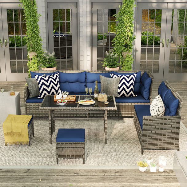 7-seater rattan corner sofa dining set – image 2