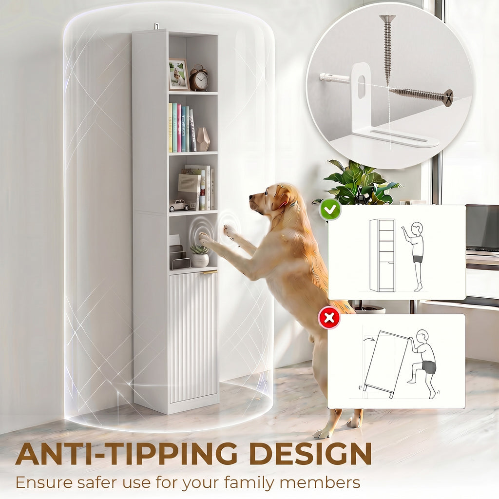 Bookcase Adjustable Shelf Bookshelf Anti-Tip Hardware 6-Tier Storage Cabinet White Wood Effect