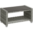 90 cm grey PE rattan garden coffee table with slatted top and lower storage shelf