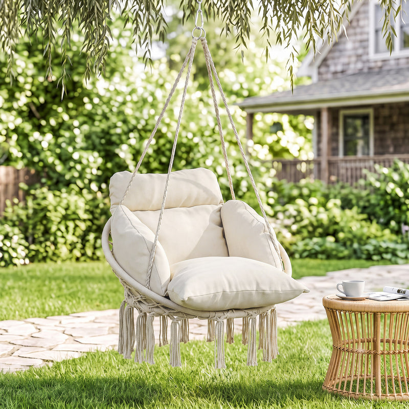 Outsunny Hanging Chair Outdoor Hammock Chair with Soft Cushion, Cotton Rope Boho Style Swing Chair, Hanging Garden – view 2