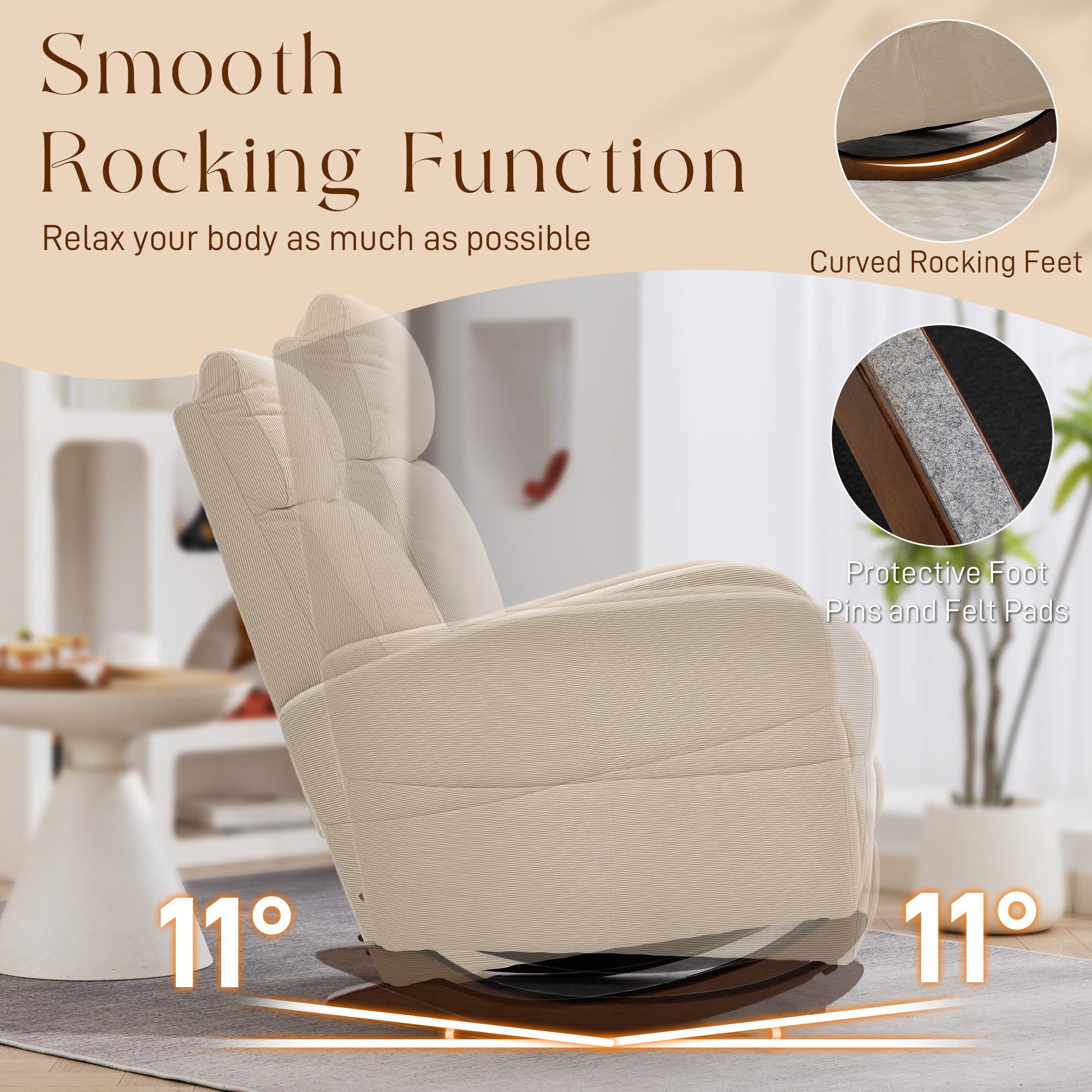 Corduroy Rocking Armchair - Beige