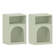 Set of two light green arched bedside tables with two open compartments each