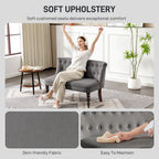 Velvet 2 Seater Sofa, Button Tufted Wingback Loveseat with Rubber Wood Legs for Living Room, Bedroom, Charcoal Grey