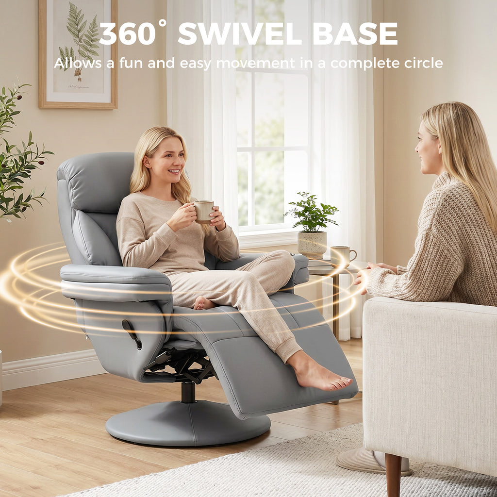 Upholstered Reclining Armchair, Manual Recliner Chair with Footrest and Adjustable Backrest, Grey