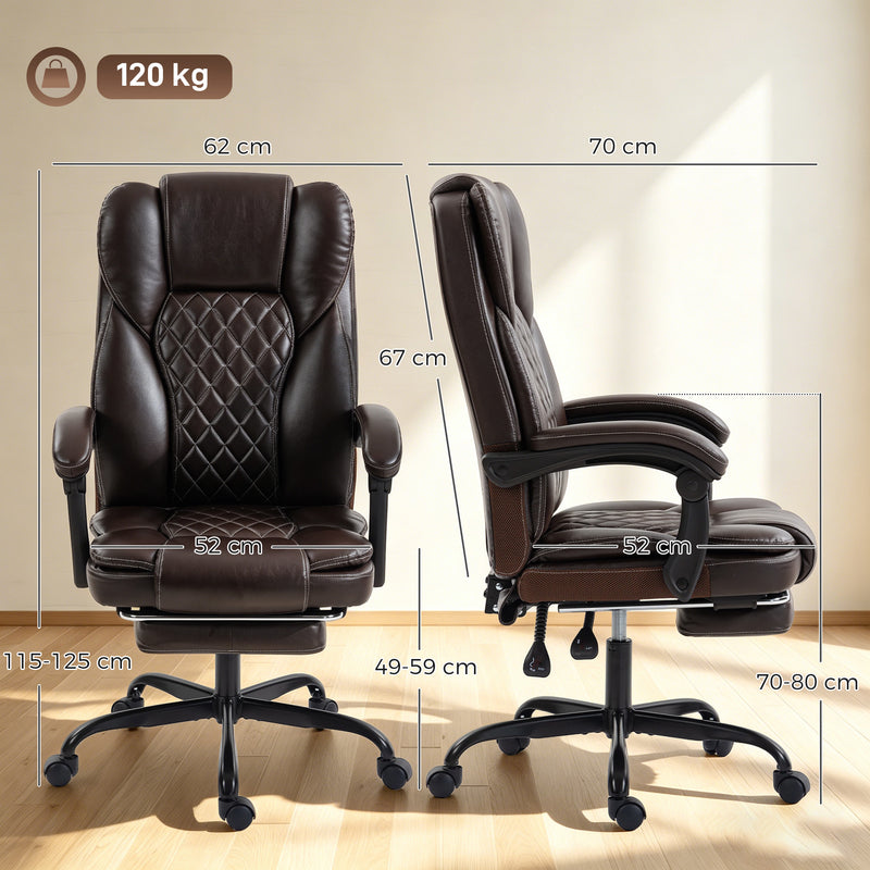 HOMCOM Executive Home Office Chair Reclining Function Footrest Computer Desk Chair High Back, Brown – view 3