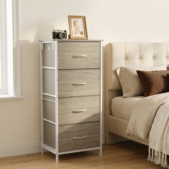 HOMCOM Chest of Drawers, Dresser with 4 Fabric Drawers, Tall Storage Unit with 4 Pockets and 2 Hooks, Steel Frame – view 2