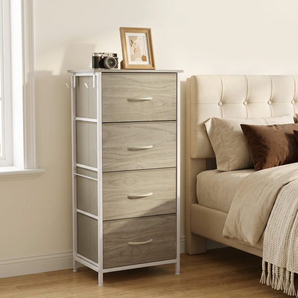 HOMCOM Chest of Drawers, Dresser with 4 Fabric Drawers, Tall Storage Unit with 4 Pockets and 2 Hooks, Steel Frame – view 2