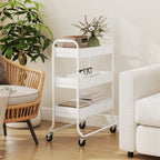 HOMCOM 3-Tier Storage Trolley on Wheels with Mesh Baskets - White