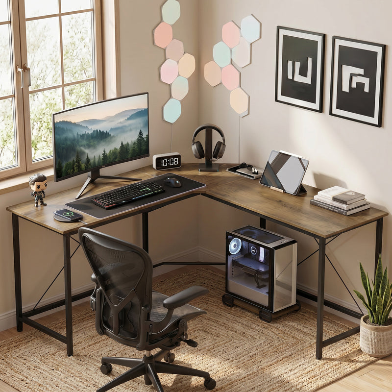 HOMCOM Corner L-Shape Computer Desk PC Workstation Writing Gaming Table Home Office – view 2