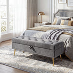 Storage Ottoman, Chenille Upholstered Ottoman Storage Box with Padded Seat, Metal Legs, 114 x 41 x 45 cm, Grey