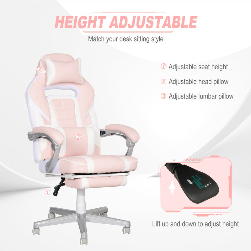 Reclining gaming chair – pink & white – image 4
