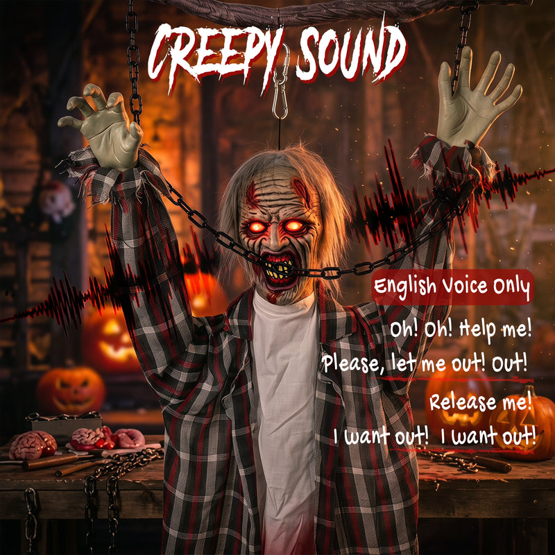 110cm Animated Hanging Zombie with Glowing Eyes & Sound – image 7 of 9