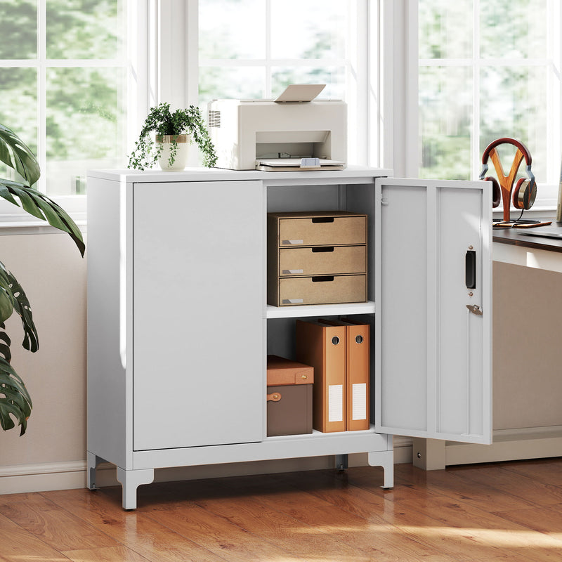 HOMCOM Lockable Metal Filing Cabinet, 2-Tier Storage Cupboard with Double Doors, Modern Office Organiser, White – view 10