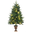 4ft pre-lit green artificial Christmas tree with 80 warm LEDs in a decorative vase-style base