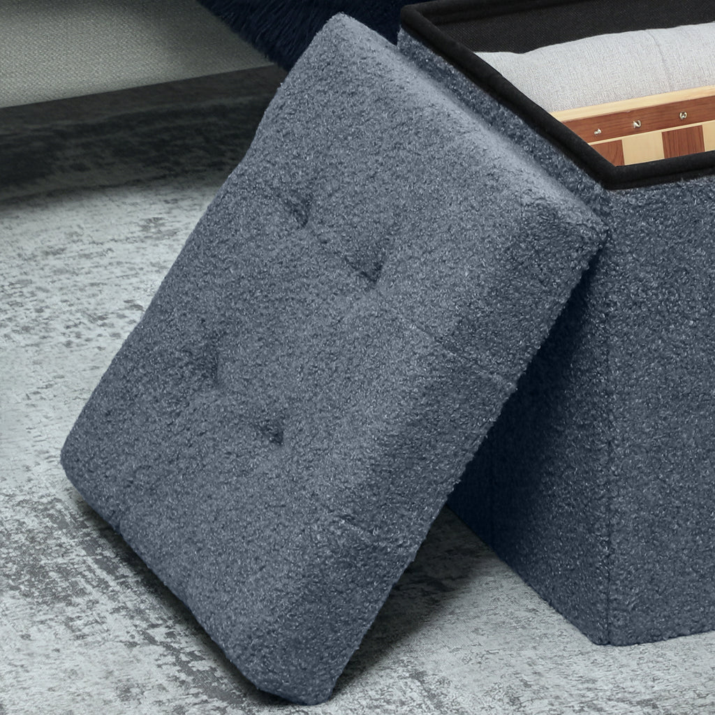 Foldable Sherpa Fleece Storage Ottoman - Blue