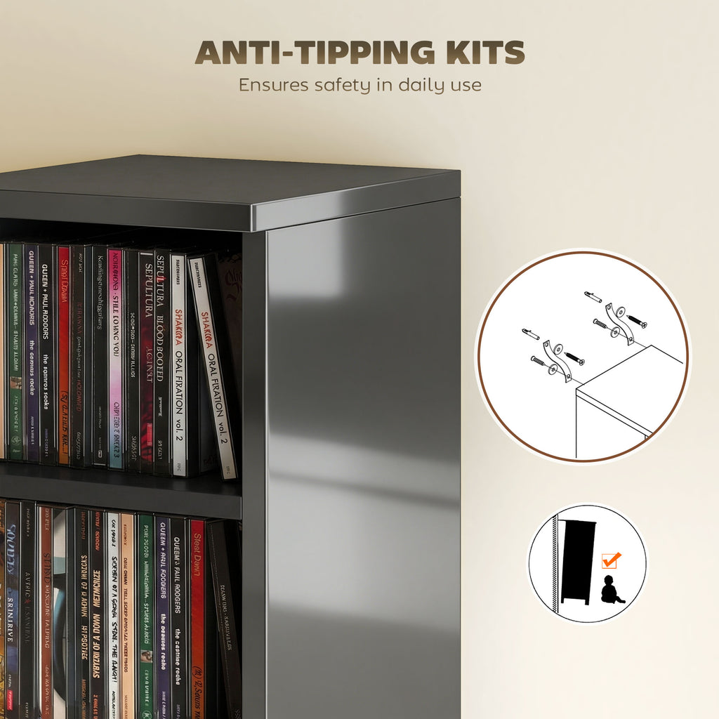 Set of 2 CD Media Display Shelf Unit Tower Rack with Adjustable Shelves, High Gloss Black