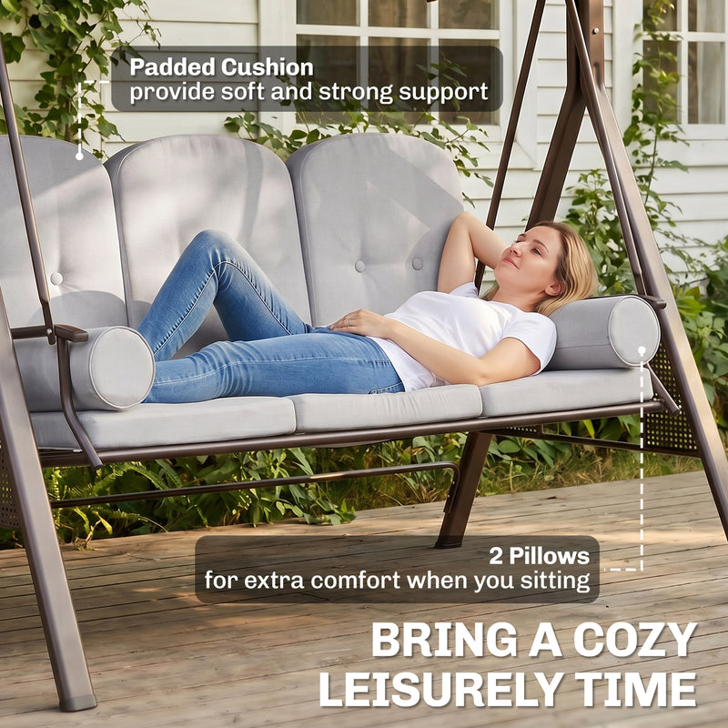Outsunny 3 Seater Canopy Swing Chair, Outdoor Garden Swing Seat with Adjustable Canopy, Cushions and Cup Trays, Steel – view 6