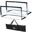 Set of two black folding 6 x 3 ft football goals with mesh nets