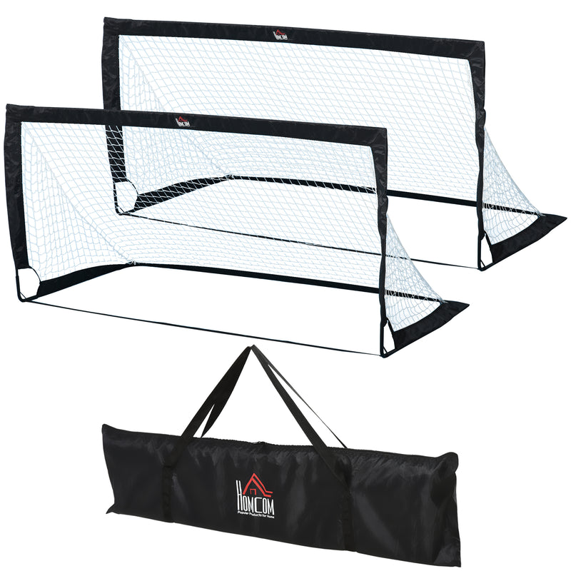 Set of two black folding 6 x 3 ft football goals with mesh nets