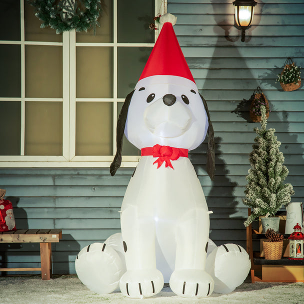 6ft Christmas Puppy Inflatable displayed outside a decorated home