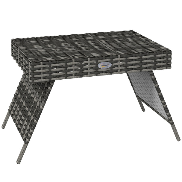 Mixed grey folding rattan side table with steel panel legs