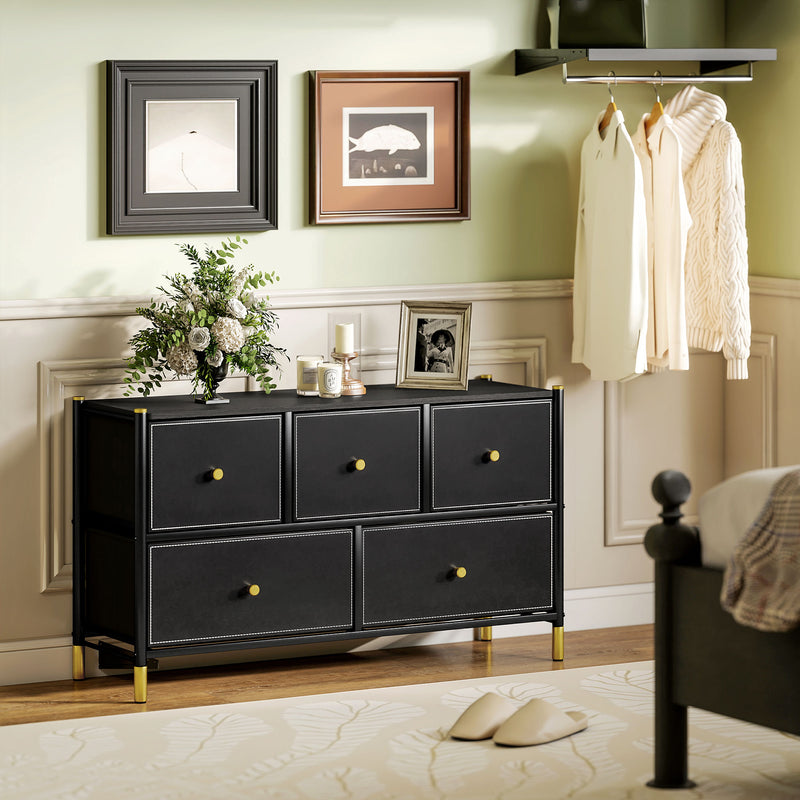 Wide 5-drawer faux leather chest – image 2
