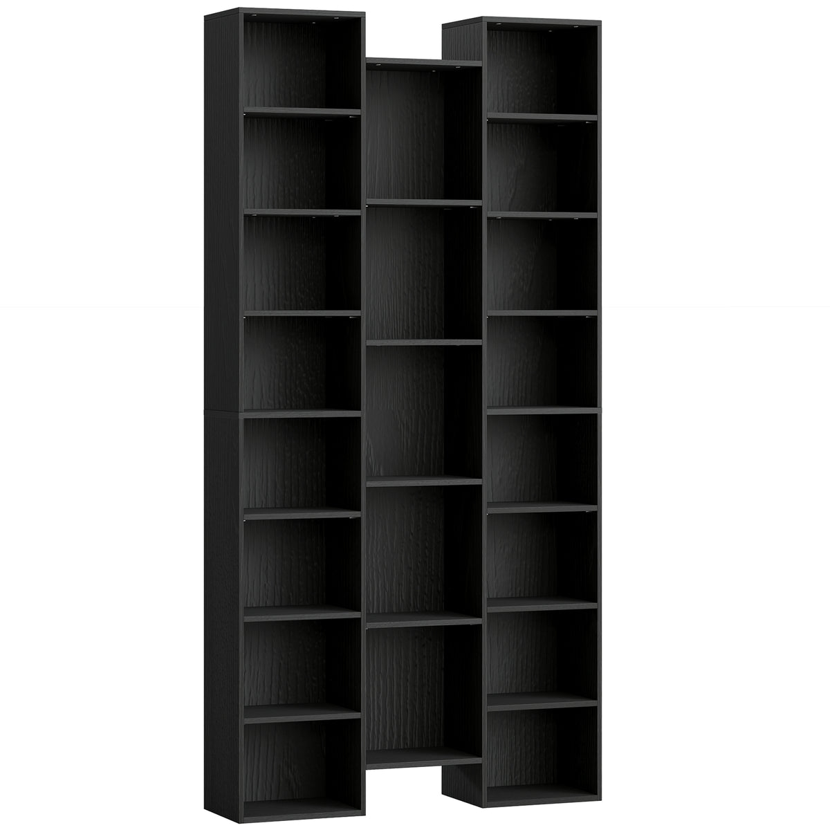 21-Compartment Tall Bookcase with Adjustable Shelves – Black