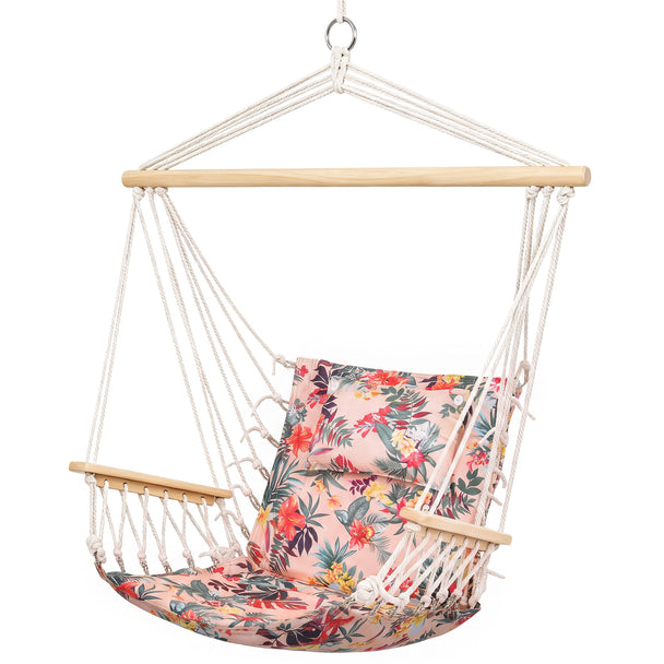 Outsunny Garden Outdoor Hanging Hammock Chair Thick Rope Frame Wooden Arms Safe Garden Outdoor Spot Stylish