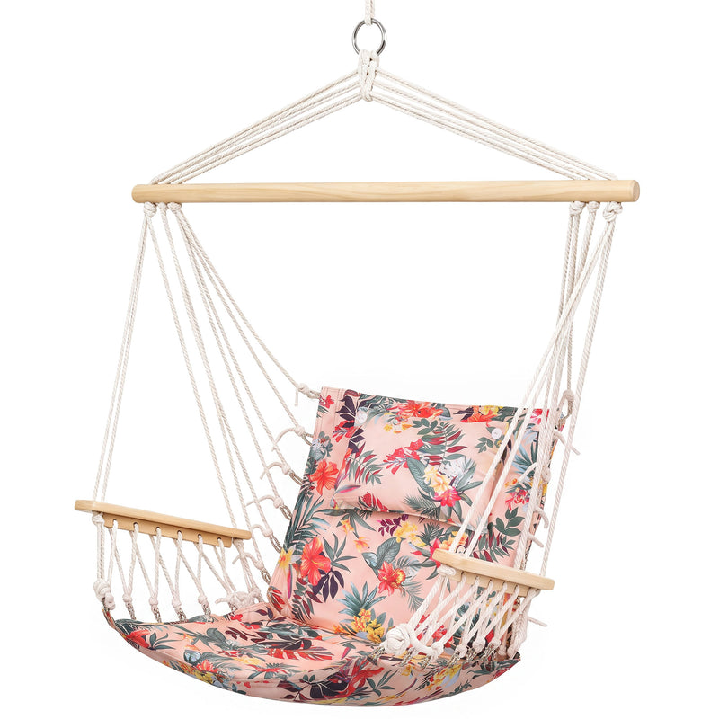 Outsunny Garden Outdoor Hanging Hammock Chair Thick Rope Frame Wooden Arms Safe Garden Outdoor Spot Stylish