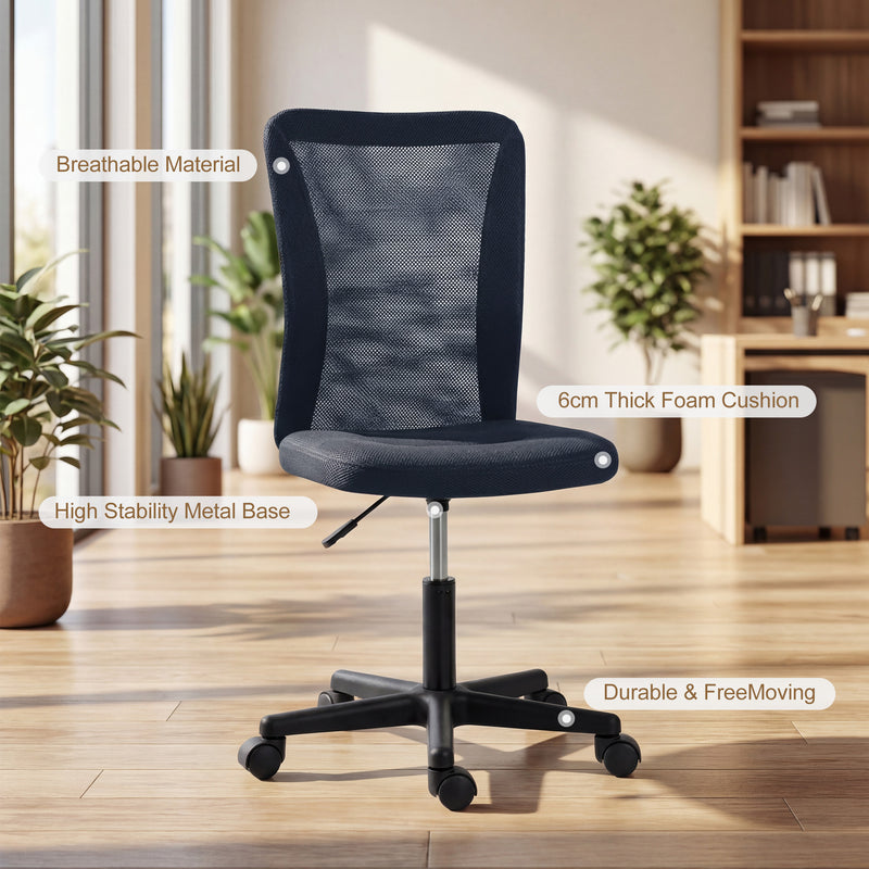 Vinsetto Computer Desk Chair, Mesh Office Chair with Adjustable Height and Swivel Wheels, Armless Study Chair, Dark Grey – view 4