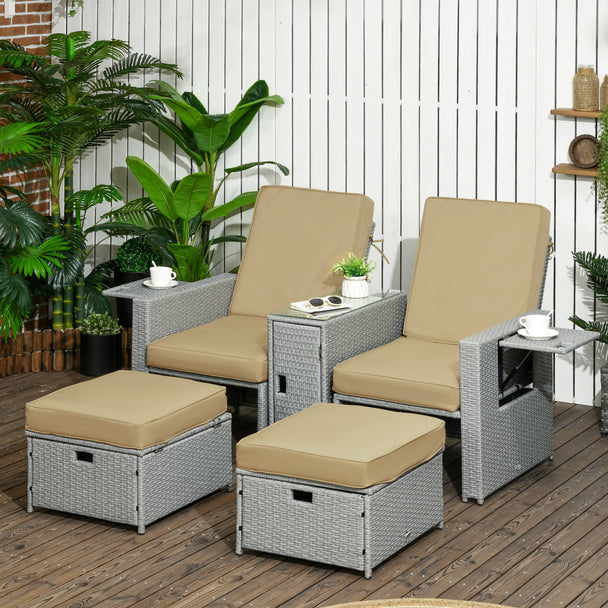 Reclining rattan lounger set – image 2