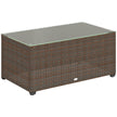 Brown rectangular rattan coffee table with tempered glass top, 90 x 50 cm