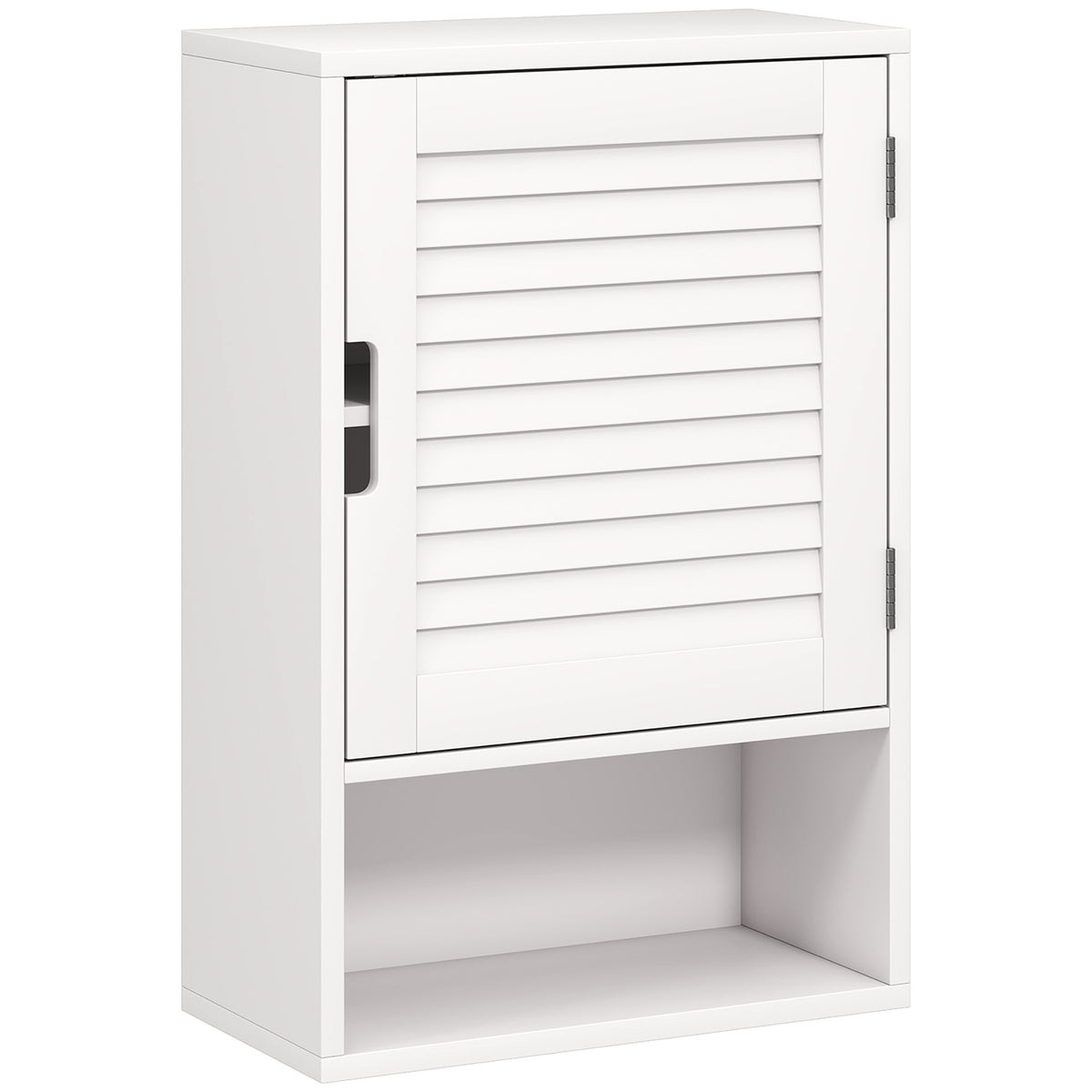 White 40 cm wall-mounted bathroom cabinet with louvred door and open lower compartment