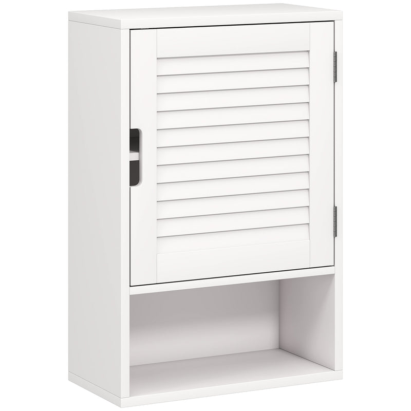 White 40 cm wall-mounted bathroom cabinet with louvred door and open lower compartment