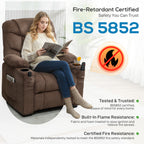 Electric Massage Recliner Armchair with Vibration, Heat, Whisper-Quiet Motor, Memory Function, Fleece Power Reclining Chair with Spring Pack, USB Port, Footrest, Side Pocket, Brown