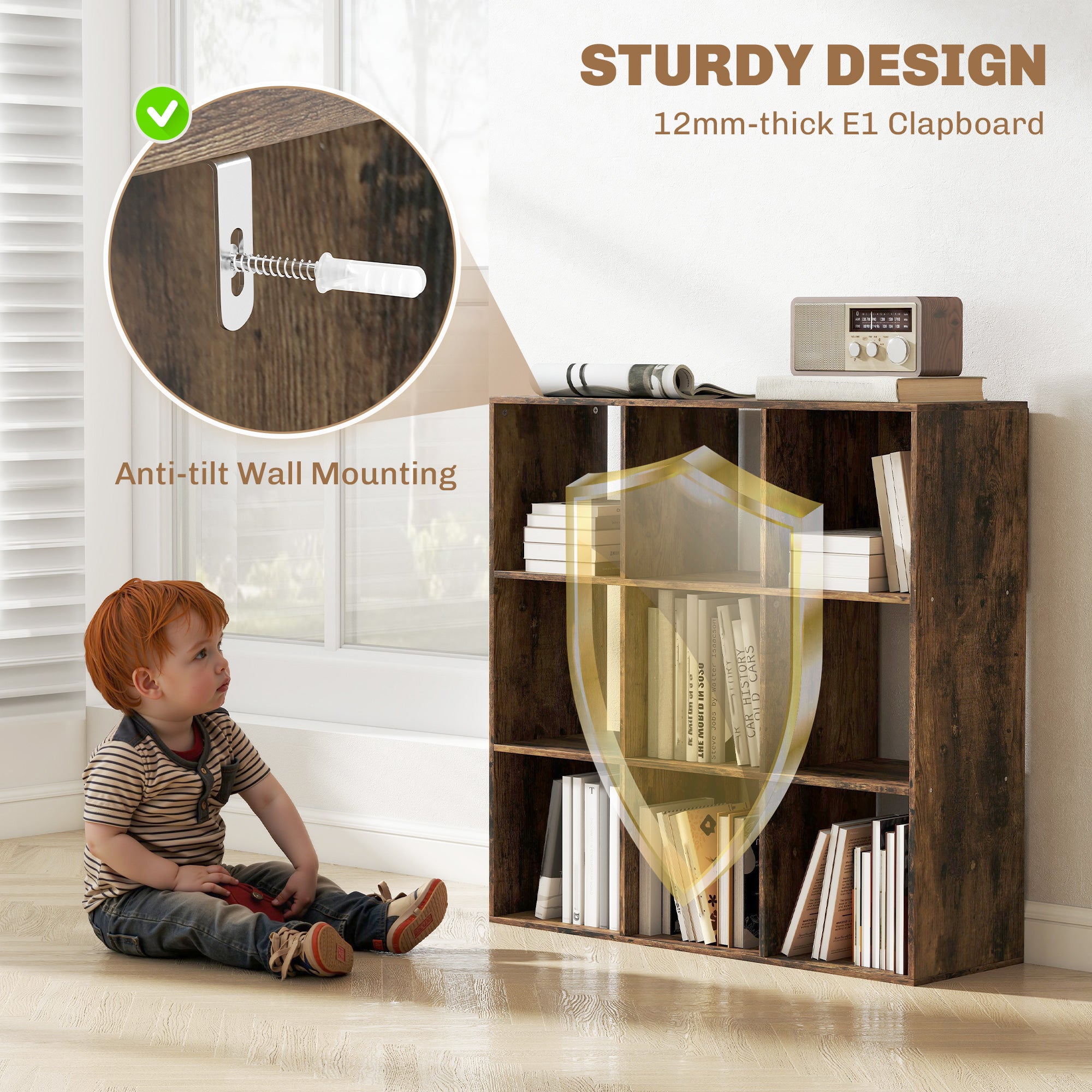 Nine-Cube Storage Shelf - Rustic Brown