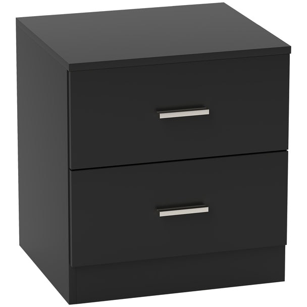 Black modern bedside table with two drawers and metal handles
