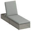 Light grey rattan sun lounger with five-position backrest and long padded cushion