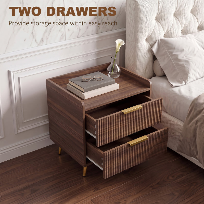 HOMCOM Elegant Two-Drawer Bedside Table - Walnut Brown – view 5